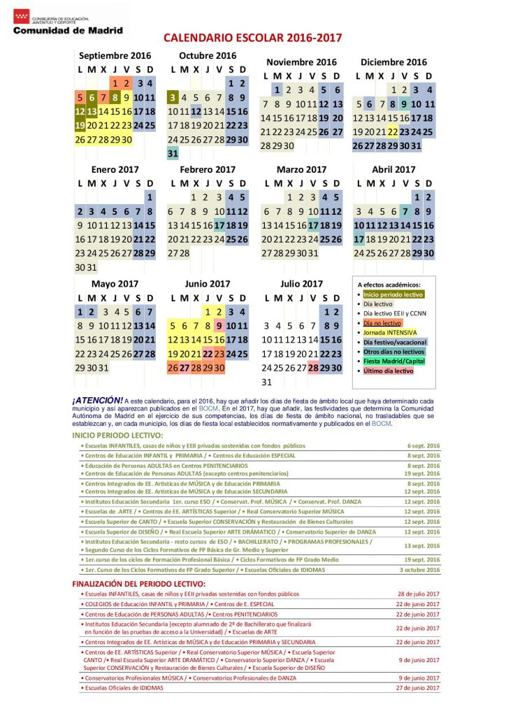 Calendario en color 2016-2017